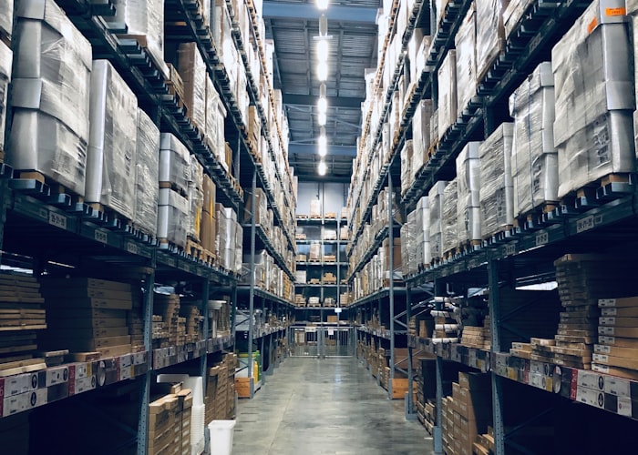 Stocked warehouse racking aisle