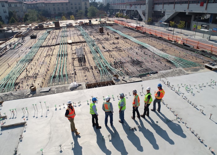 Construction crew coordinating on site